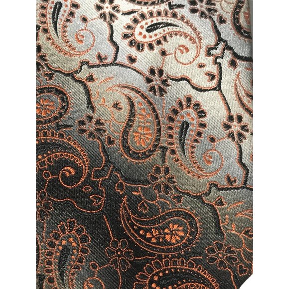 Paisley Ferrari Silk Neck Tie Black Orange Silver Grey Art Deco Swing 62" Retro - Picture 1 of 4